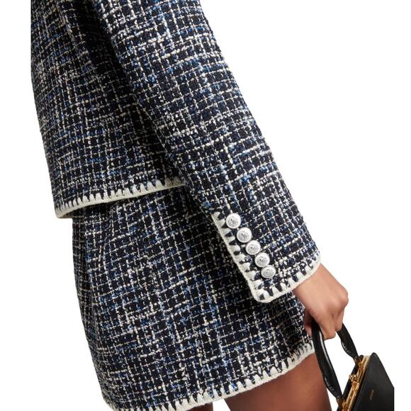 Veronica Beard Bosea Tweed Jacket Embroidered Trim Blue Size 4 - Picture 4 of 12